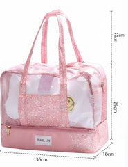 Floral Print Mesh Travel Duffel Bag with Zipper Closure