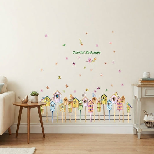 Colorful Birdcages Wall Sticker SK-9183 Butterflies Wall Paper PVC Removeable Wall Decor