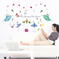 Watercolor Ballerina Dancers and Floral Wall Stickers for Room Decor