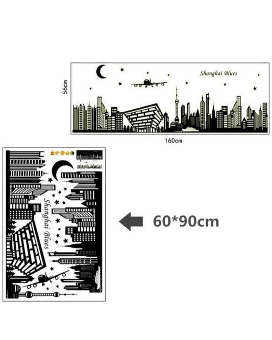 Shanghai Blues City Skyline Silhouette Removable Vinyl Wall Sticker Decal