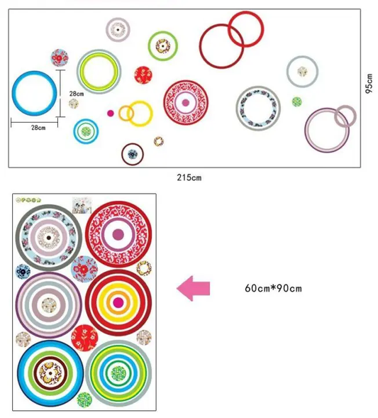 Colorful Abstract Circles Geometric Pattern Removable Vinyl Wall Art Sticker