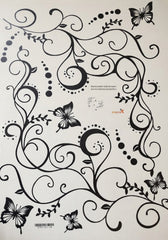 Black Butterfly Floral Vines Removable Waterproof Vinyl Wall Sticker Decal