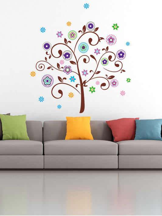 Multicoloured Floral Tree Wall Sticker for Living Room Decor