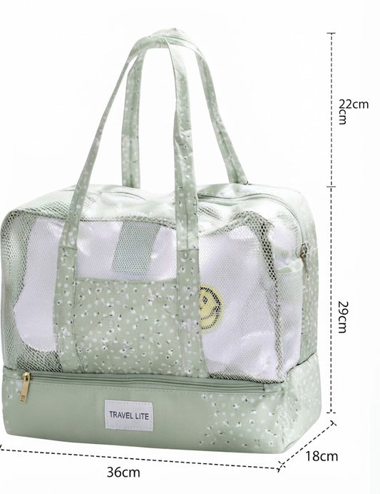Green Floral Print Mesh Travel Duffel Bag with Zipper