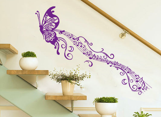 CC6913 LP DIY Modern Design Stave Music Purple Butterfly Vinyl Wall Sticker.