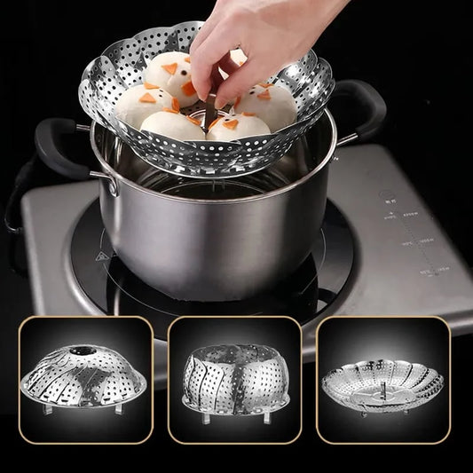 Stainless Steel Foldable Steamer Basket For Cooking Vegetables And Dumplings