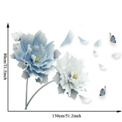 Elegant Floral & Butterfly Wall Sticker Create a Charming Living Room Accent with Light Blue & White Blooms.