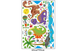 Cute Dinosaur Wall Sticker for Kids Room & Nursery Fun, Colorful Design with Trees, Clouds & Cartoon Animals.