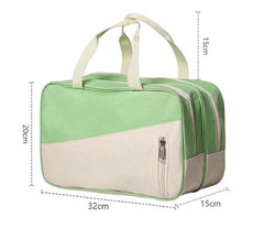 Green and Beige Dual-Tone Travel Cosmetic Pouch with Top Handles