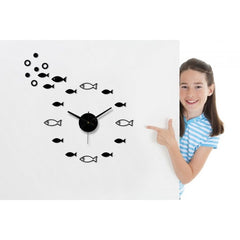 School of Swimming Fish Wall Clock With Bubbles Decal Art