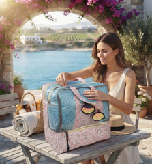 Floral Print Mesh Travel Duffel Bag with Zipper Closure