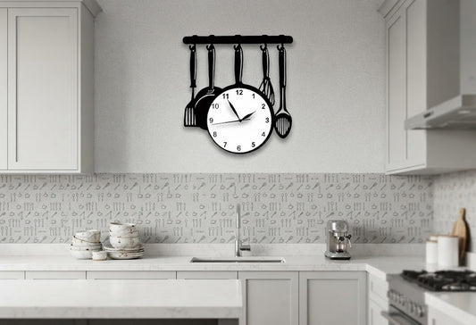 Kitchen Utensil Cookware Frying Pan Wall Clock Sticker Set