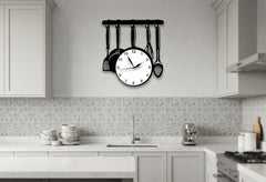 Kitchen Utensil Cookware Frying Pan Wall Clock Sticker Set