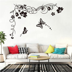 Black Floral Vine and Butterflies Quote Wall Sticker Decal