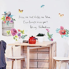Watercolor Floral Birdcage and Romantic Quote Wall Sticker Decal