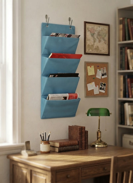 Sky Blue 4 Pocket Hanging Wall Organizer For Closet Storage