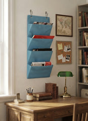 Sky Blue 4 Pocket Hanging Wall Organizer For Closet Storage