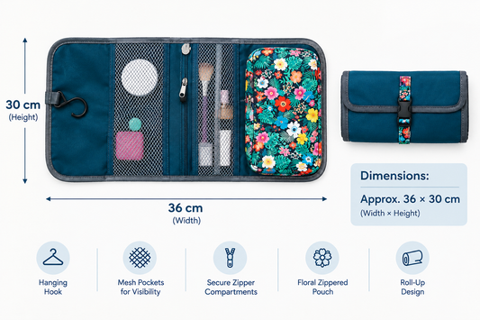 Foldable Hanging Travel Toiletry Bag With Multi Compartment Makeup Organizer