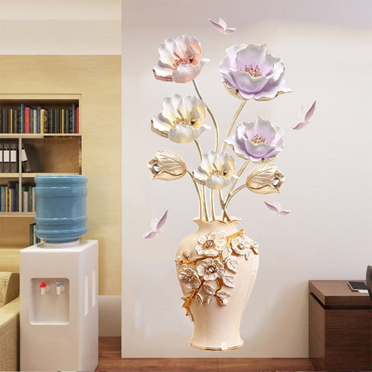 Elegant Floral Vase Wall Sticker with Floating Butterflies Home Decor
