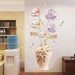 Elegant Floral Vase Wall Sticker with Floating Butterflies Home Decor