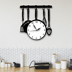 Kitchen Utensil Cookware Frying Pan Wall Clock Sticker Set