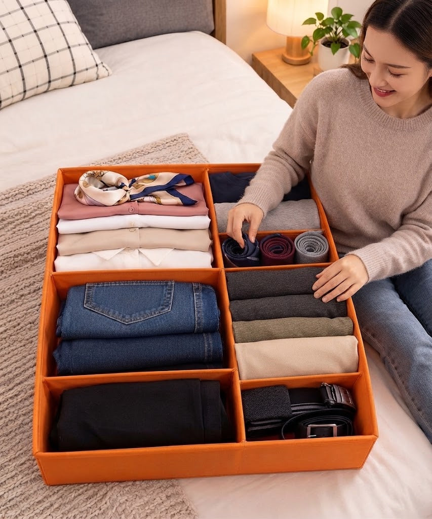 Foldable Fabric Closet Organizer Box With Multi-Grid Storage Compartments