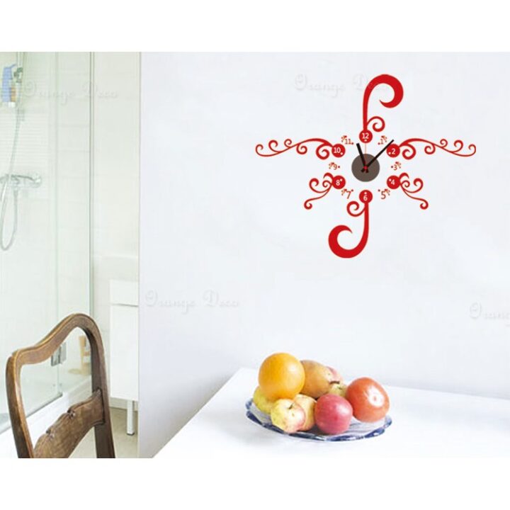 Red Branches Clock Modern Design Graceful Wall Clock For Home.