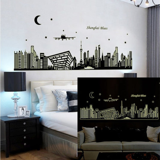 Shanghai Blues City Skyline Silhouette Removable Vinyl Wall Sticker Decal