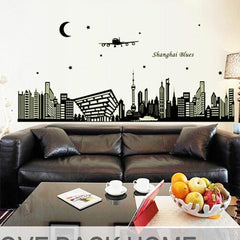 Shanghai Blues City Skyline Silhouette Removable Vinyl Wall Sticker Decal