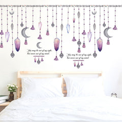 Bohemian Purple Crystal Moon Hanging Beads Wall Decal Sticker
