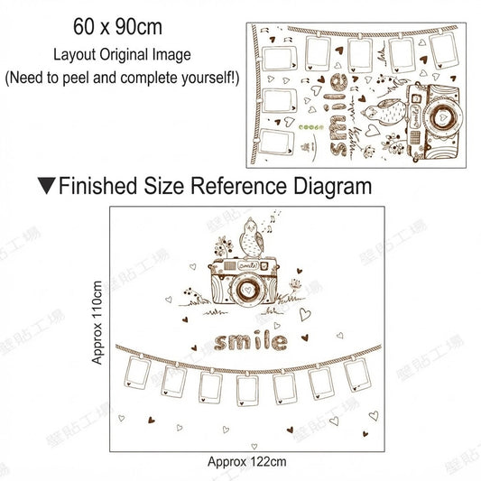 Creative Smile Camera Photo Frame Wall Sticker Decor With Hearts