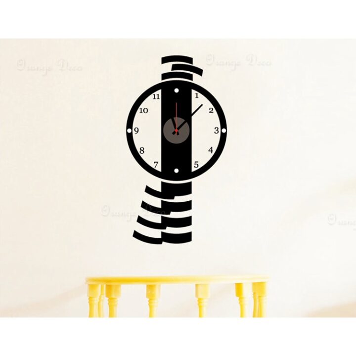 Black Clock Sticker Unique Design Wall Clock For Home Decor.