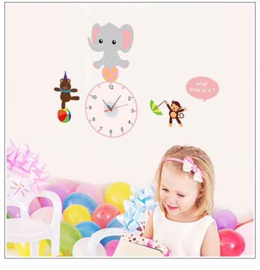 Clocks For Wall Cute Elephant Sticker With Clock For Kids Room.