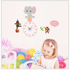 Clocks For Wall Cute Elephant Sticker With Clock For Kids Room.