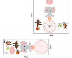 Clocks For Wall Cute Elephant Sticker With Clock For Kids Room.