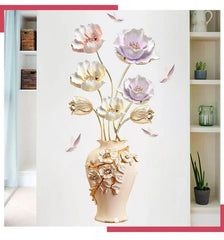 3D Flower Vase Wall Sticker Elegant Pastel Floral Design Self-Adhesive Wall Art for Living Room, Bedroom & Entryway.