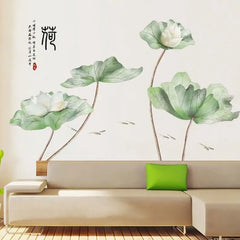 3D Green Lotus Wall Sticker Elegant Self-Adhesive Floral Art for Living Room & Drawing Room.