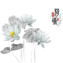 Chinese Ink Style Lotus Wall Sticker Minimalist Floral Art Elegant Self Adhesive Décor for Living Room or Study Walls.
