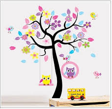 Colorful Cartoon Wall Sticker Sheet – Fun Floral & Bird Designs