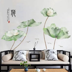 3D Green Lotus Wall Sticker Elegant Self-Adhesive Floral Art for Living Room & Drawing Room.