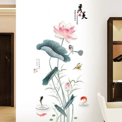3D Pink & Green Lotus Wall Sticker Beautiful Floral Design for Living Room & Drawing Room.