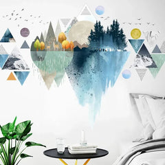 Geometric Triangle Mountains & Planets Wall Sticker Dreamy Removable Design for Living Room & Lobby.