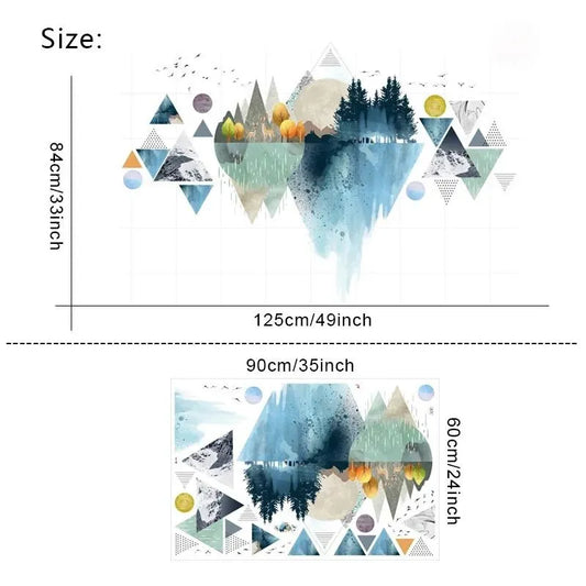 Geometric Triangle Mountains & Planets Wall Sticker Dreamy Removable Design for Living Room & Lobby.