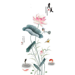 3D Pink & Green Lotus Wall Sticker Beautiful Floral Design for Living Room & Drawing Room.