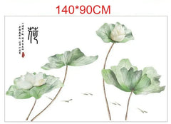 3D Green Lotus Wall Sticker Elegant Self-Adhesive Floral Art for Living Room & Drawing Room.