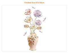 3D Flower Vase Wall Sticker Elegant Pastel Floral Design Self-Adhesive Wall Art for Living Room, Bedroom & Entryway.