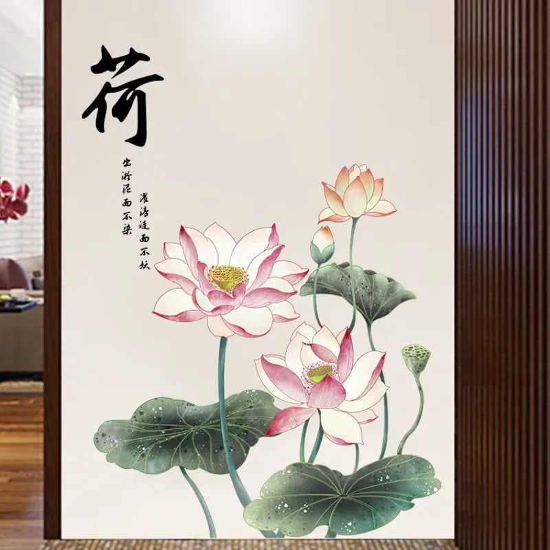 3D Pink Flower Wall Sticker with Green Leaves Waterproof Self-Adhesive Décor for Living Room & Drawing Room.