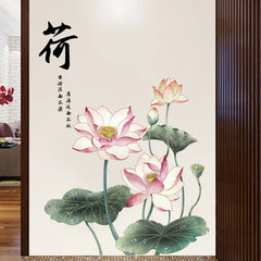 3D Pink Flower Wall Sticker with Green Leaves Waterproof Self-Adhesive Décor for Living Room & Drawing Room.
