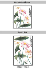 3D Pink & Green Lotus Wall Sticker Waterproof Self-Adhesive PVC Design for Living Room Walls.