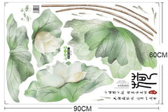 3D Green Lotus Wall Sticker Elegant Self-Adhesive Floral Art for Living Room & Drawing Room.